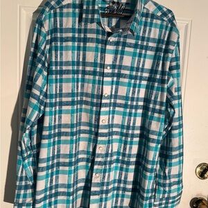 Scully Teal and White Plaid Casual Button Down Shirt